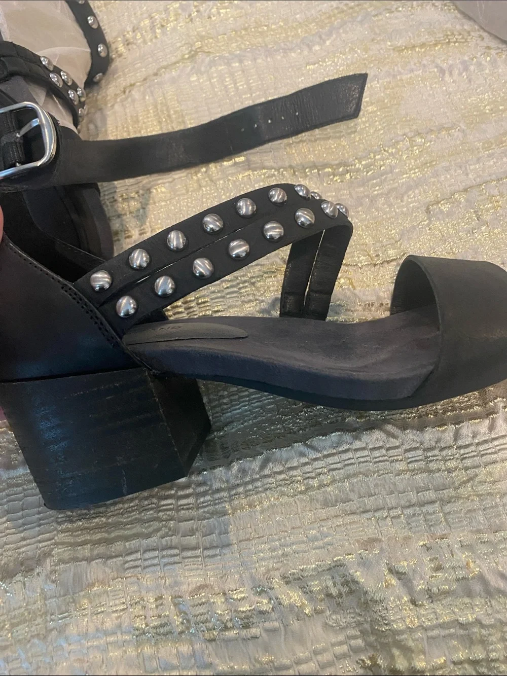 Lucky Brand Black Studded Block Heel Sandals